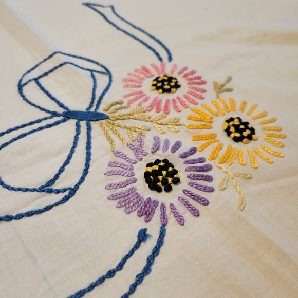Vintage Handmade Bedspread Embroidered Flowers 72x80 Fringe Edges Floral Retro - Picture 8 of 14
